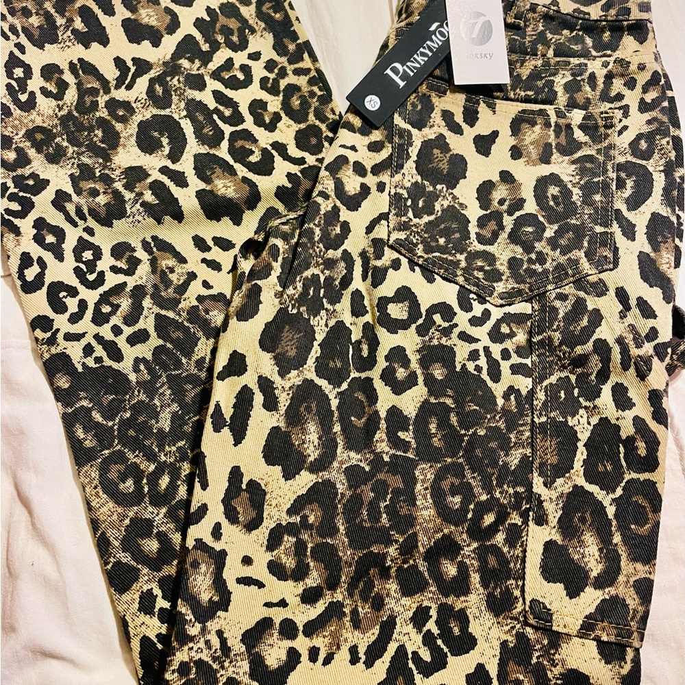 PINKYMOOR Leopard Flare Jeans | Wide Leg | Tan & Black | NWT Statement Pants